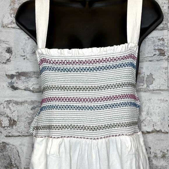 Free People Sienna Smocked Jumpsuit size S, tie back, missing belt, off white - Picture 5 of 15